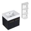 Modern Wall Mounted Bathroom Vanity With Resin Sink And Storage Rack Plywood - Black Chestnut - Image 13