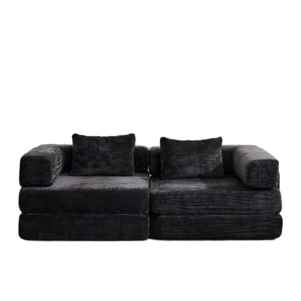 Convertible Floor Sofa Bed With Fixed Shape Frame, Loveseats Boneless Modular Sectional, For Living Room - Black