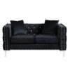 Wide Sofa With Jeweled Buttons Square Arm, 2 Pillows - Black - Image 3