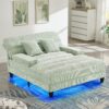 Chaise Bed Lounge Sofa Chair With Adjustable Backrest And LED Light Strip - Green - Image 6