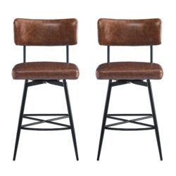 Retro Swivel Counter Stools (Set of 2) Counter Stools With Iron Frame, Sponge Cushion, Footrest, Suitable For Kitchen - Brown