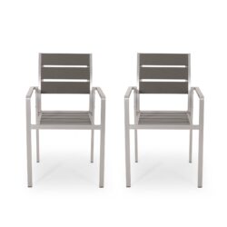 Dreamlan - Outdoor Aluminum Dining Chair With Faux Wood Seat (Set of 2) - Gray / Silver