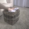 Koki - Handcrafted Fabric Pouf Recycled Denim And Paper Chindi - Khaki - Image 2