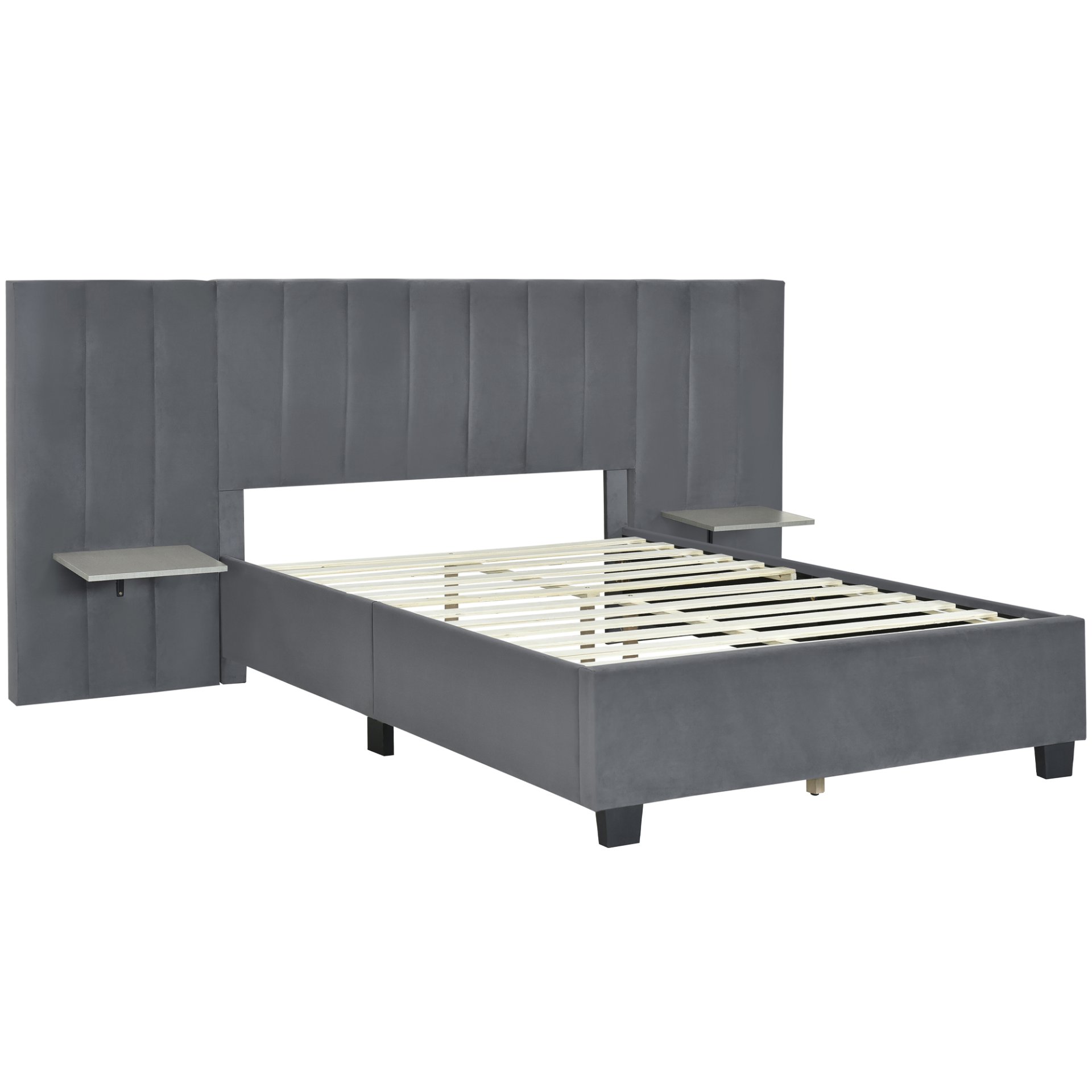 Full Size Upholstered Platform Bed With Big Headboard - Gray - Image 4