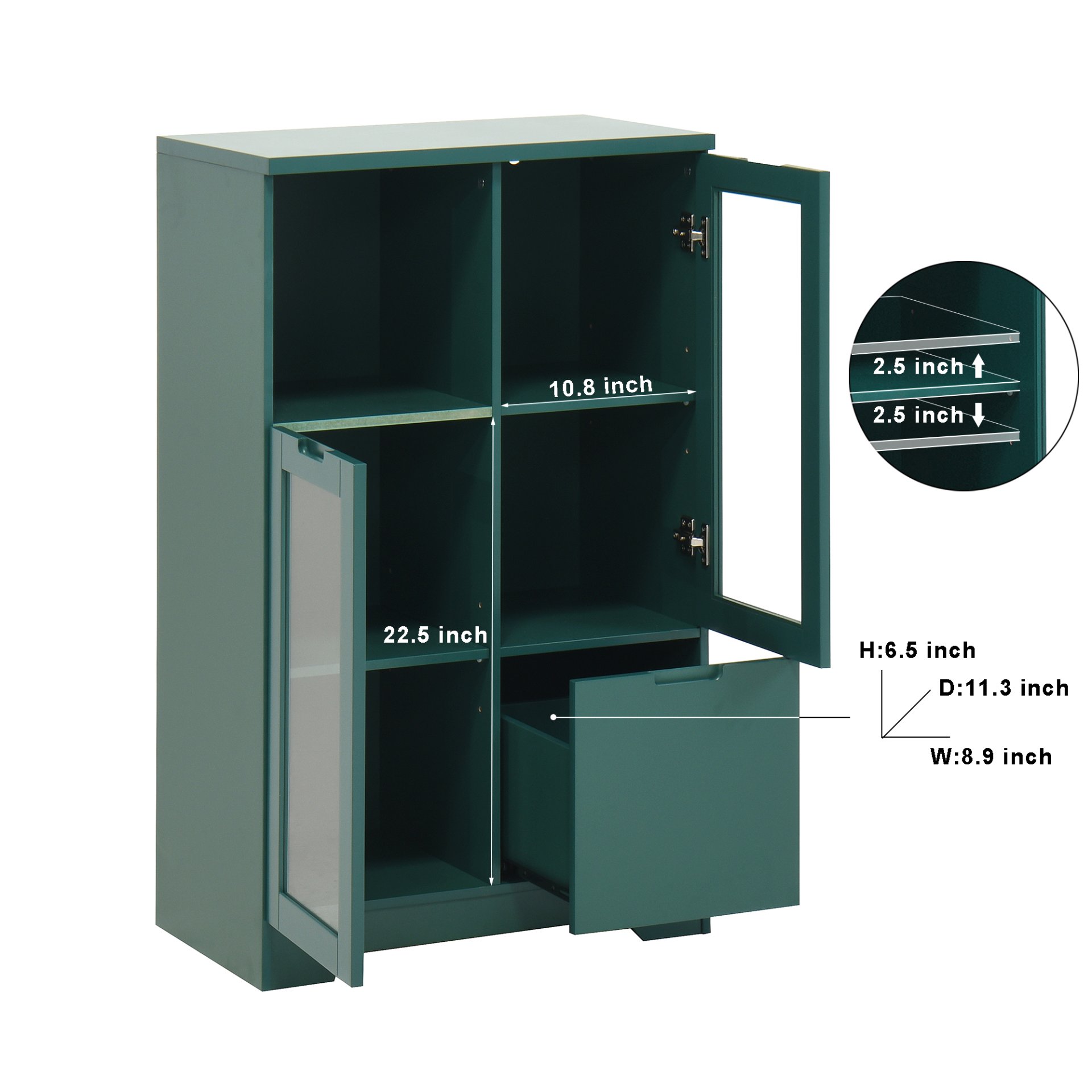 Modern Painted Cabinet With Glass Doors And Drawer - Green - Image 13