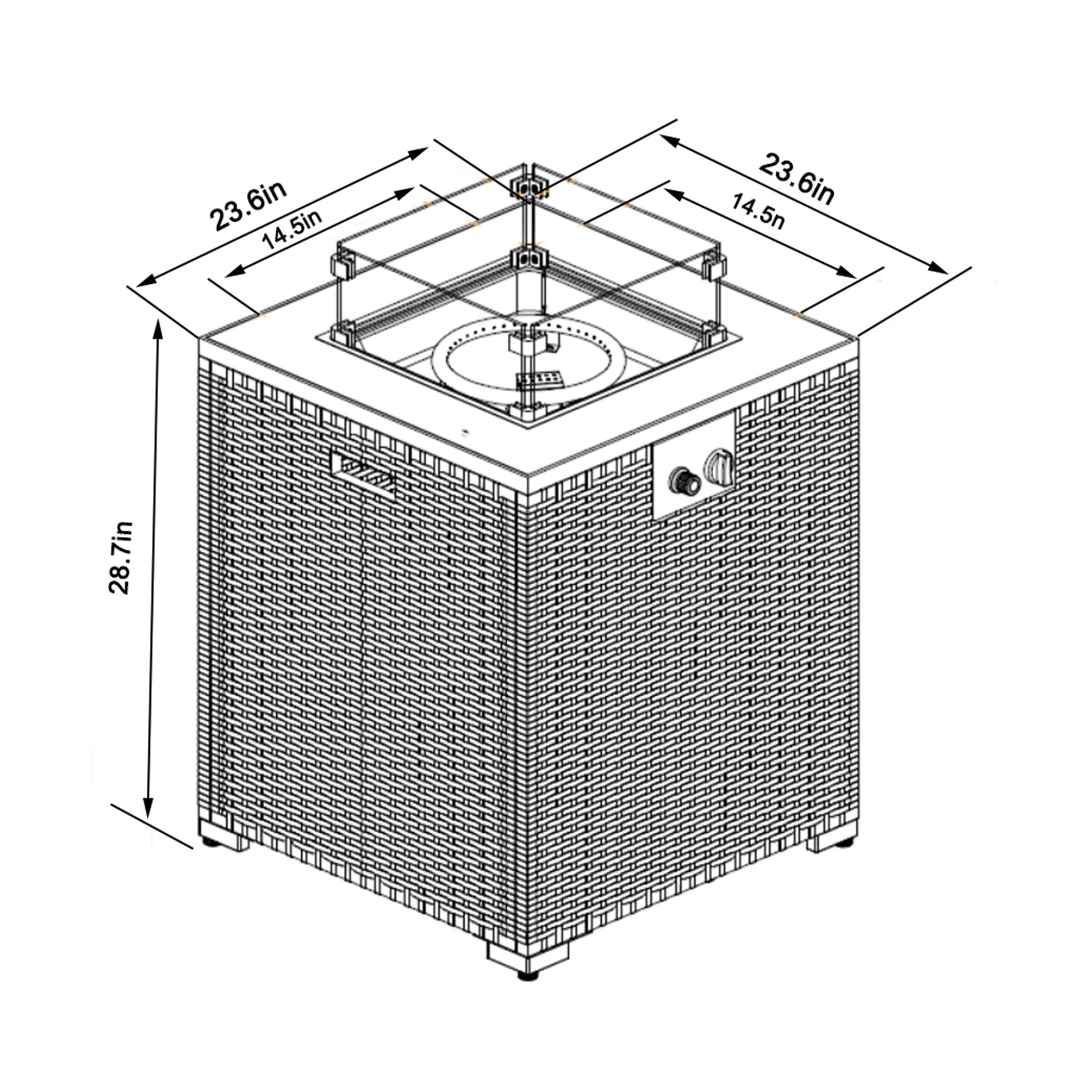 Propane Gas Fire Pit Table, 50000 Btu Square Fire Pit, Tile Tabletop With Beautiful Wicker Base For Outside Patio Deck Garden Courtyard - Espresso - Image 3