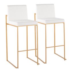 Fuji - Contemporary High Back Barstool (Set of 2) - White / Gold