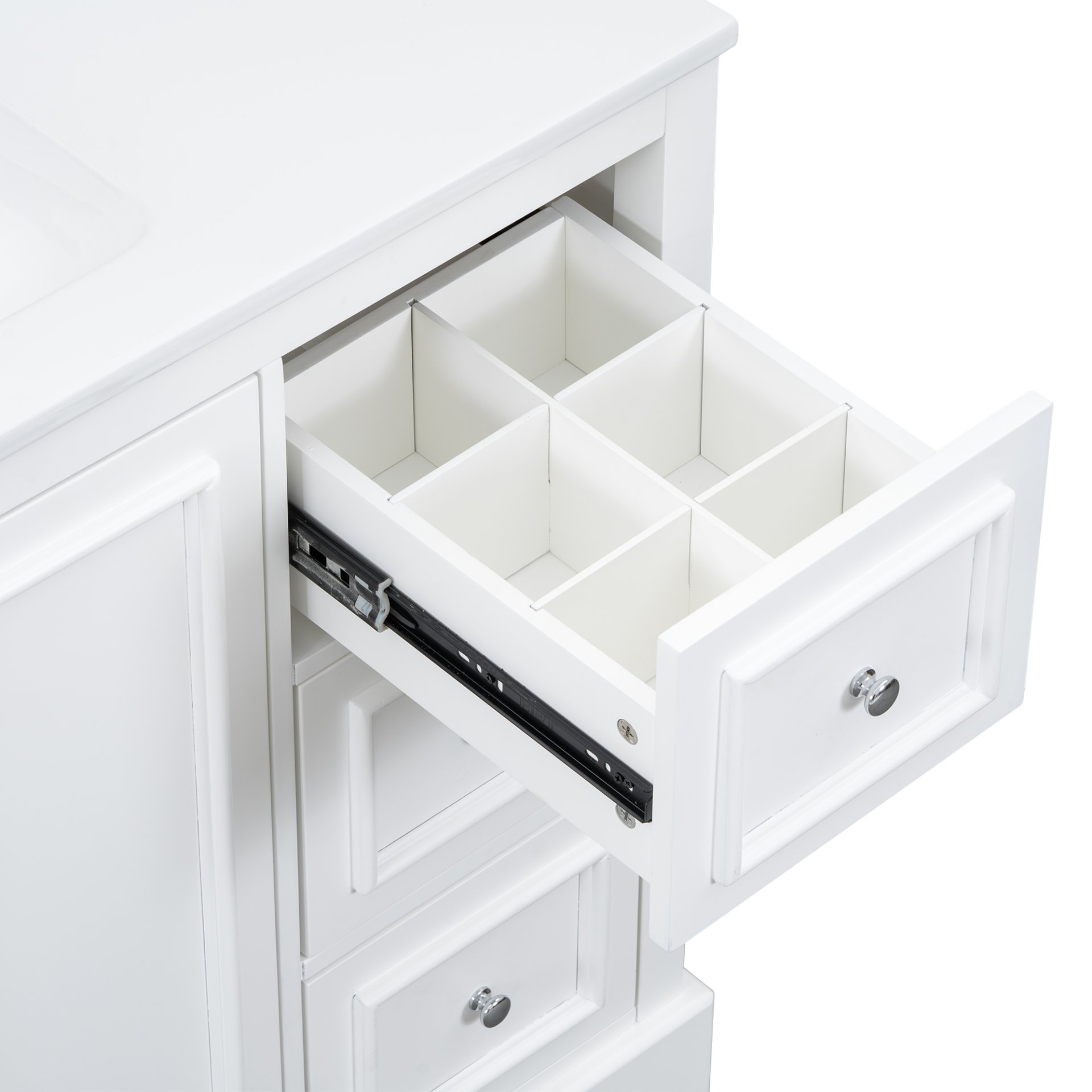 36" Transitional Bathroom Vanity With Sink, Soft Close Doors, Adjustable U Shelf, 3 Drawers - White - Image 19