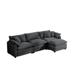 Corduroy 3 Seater L Shaped Sofa With Ottoman Comfortable And Stylish For Small Living Rooms - Gray