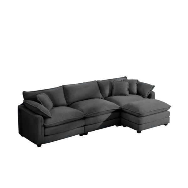 Corduroy 3 Seater L Shaped Sofa With Ottoman Comfortable And Stylish For Small Living Rooms - Gray