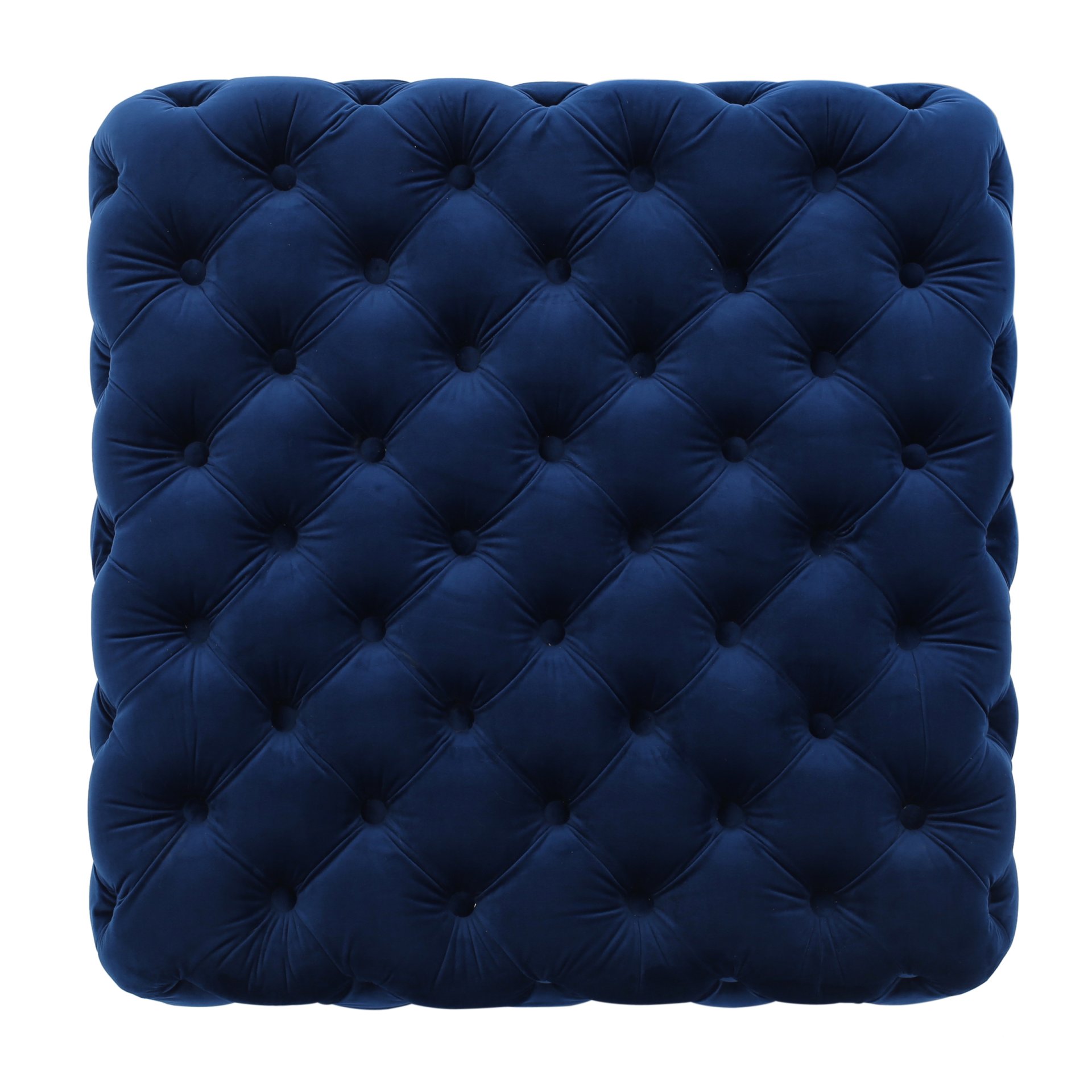 Modern Glam Ottoman With Velvet Upholstery And Button Tufted Design - Navy Blue - Image 7