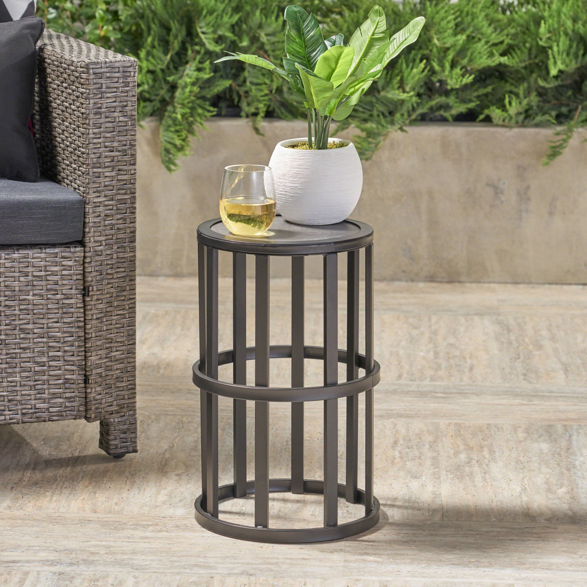 Outdoor Powder Coated Side Table - Gray - Image 7