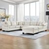 Contemporary U Shaped Sectional Sofa With Movable Storage Ottoman - White - Image 10