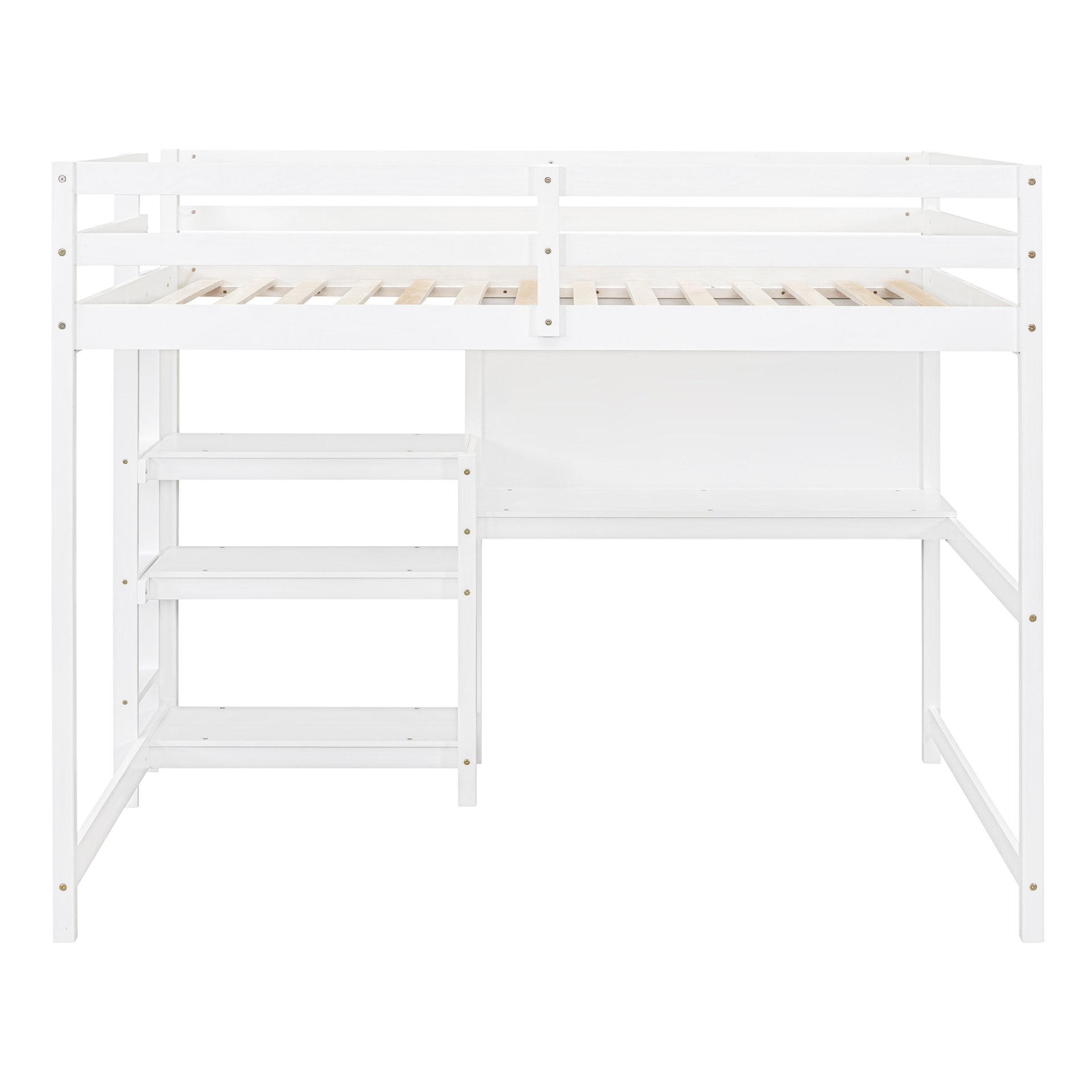 Full Size Loft Bed With Shelves, Desk And Writing Board - White - Image 5