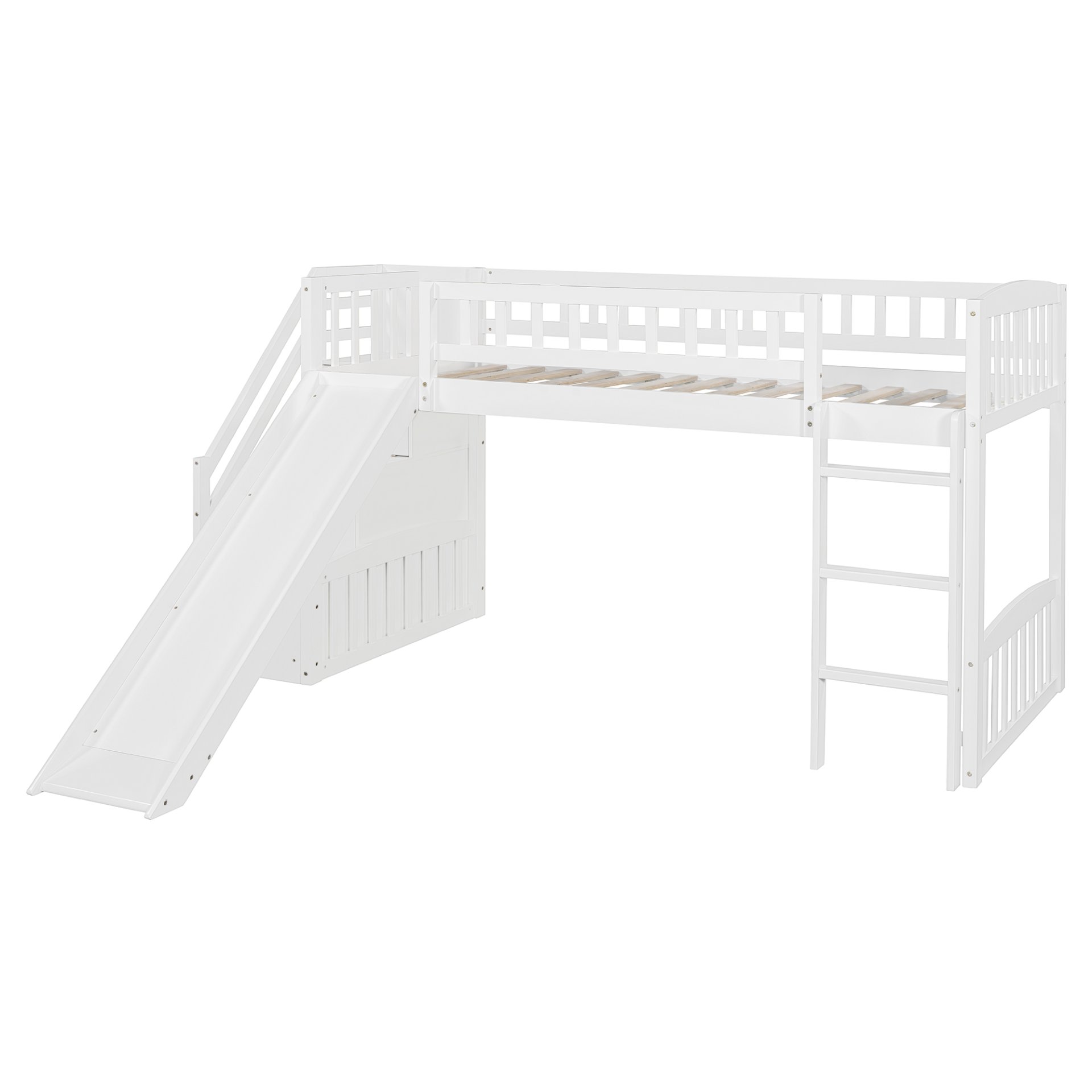 Twin Size Loft Stairway Bed With 2 Drawers And Slide - White - Image 15