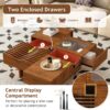 Mid Century Modern Coffee Table, Unique Square Wooden Coffee Table With 3 Drawers, Tempered Glass And Solid Wood Legs For Living Room - Brown - Image 9