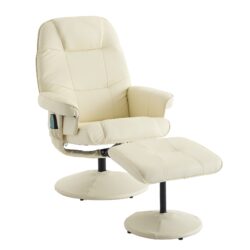 Massage Recliner Chair With Ottoman 360° Swivel Reclining Chair With Wrapped Base 5 Point Vibration Massage Seat Heating And 140° Adjustable Backrest - Beige