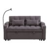 Modern Velvet Loveseat Futon Sofa W / Pullout Bed, Adjustable Reclining Backrest, Toss Pillows - Dark Gray - Image 9