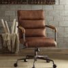 Harith - Retro Top Grain Leather Office Chair - Brown - Image 9