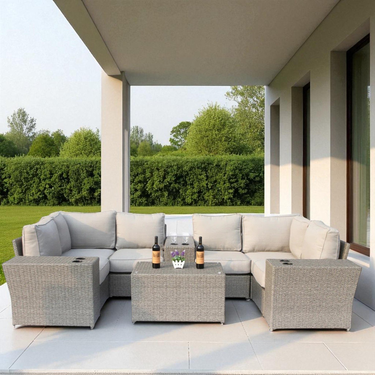Winsford - Outdoor Modular Sectional Set With Cushions & Table - Gray Mix - Image 4