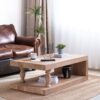 Rustic Solid Wood Coffee Table With Open Shelf, Modern Farmhouse Design - Light Natural / Natural - Image 4