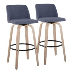 Toriano - Contemporary Fixed Height BarStool With Round Footrest (Set of 2) - White Washed / Blue