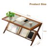 Rattan Coffee Tables For Living Room, Mid Century Modern Coffee Table With Glass Top, Large Boho Center Table With Storage - Brown - Image 3