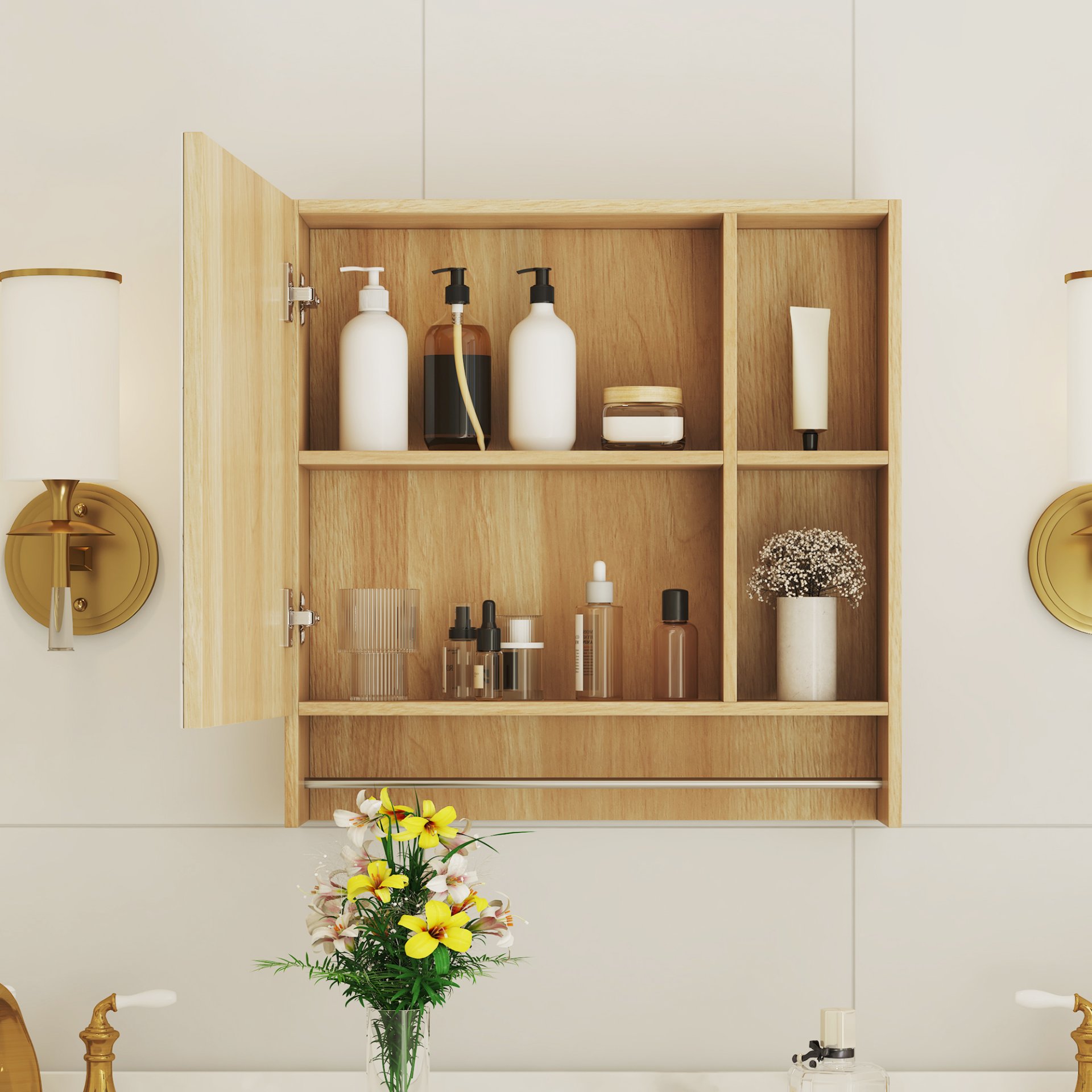Bathroom Mirror Cabinet Wall Mounted, Medicine Cabinet, Over The Toilet Storage Cabinet With Shelves And Towel Rack - Burly Wood - Image 6