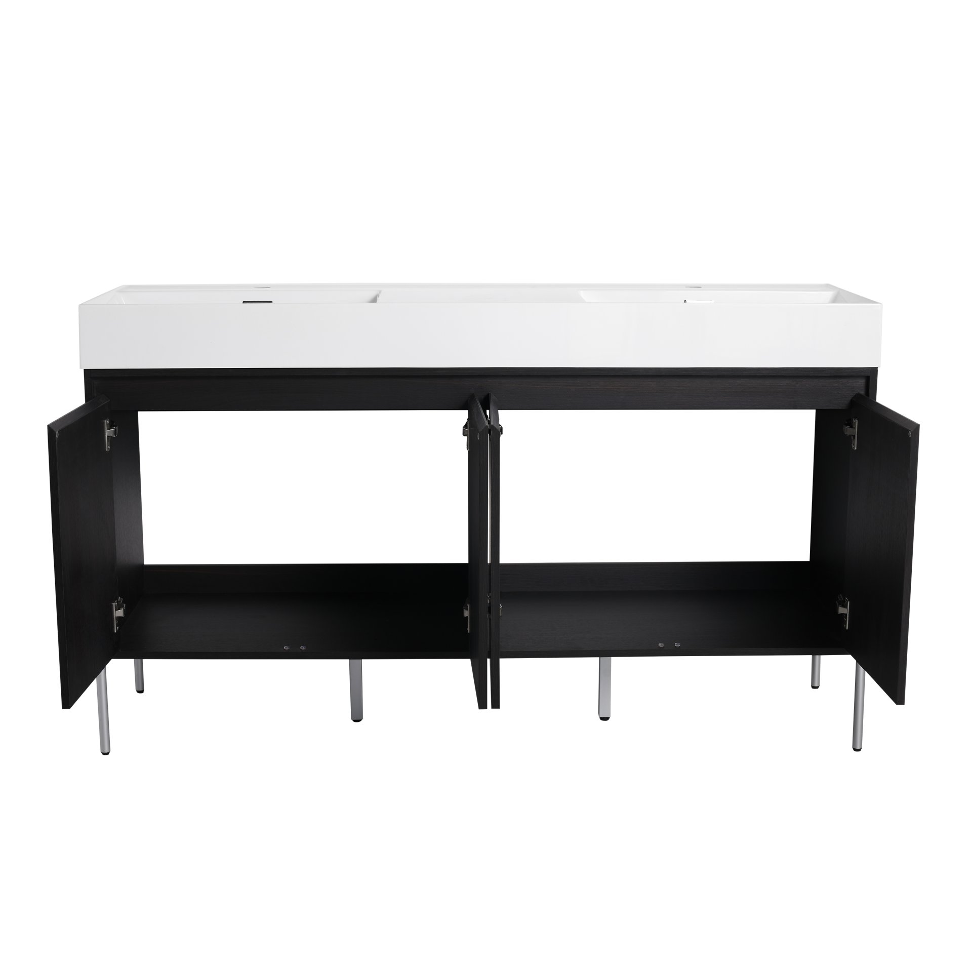 Deluxe 60" Freestanding Bathroom Vanity With Resin Double Sink - Dark Oak - Image 17
