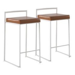 Fuji - Contemporary Stackable Counter Stool (Set of 2) - White / Camel