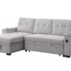 Ashlyn II - Woven Fabric Reversible Sleeper Sectional Sofa With Storage Chaise, Storage Arm, Cup Holder, Charging Ports, Side Pockets, and Pocket Coil Seating - Gray - Image 2