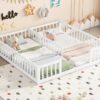 Double Twin Floor Bed With Fence, Guardrails, Without Door - White - Image 8