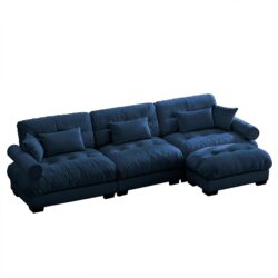 Super Comfort Oversized Modular Sectional Sofa Couch With Movable Ottoman Deep Seat Cloud Couch Corner Sectional With Bolstered Armrests - Blue