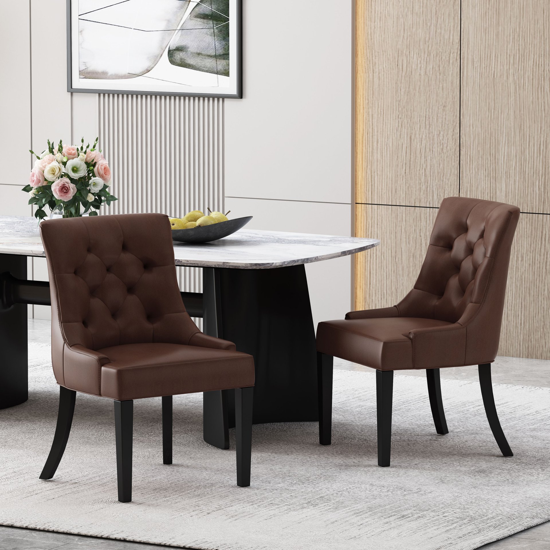 Cheney - Contemporary Dining Chair (Set of 2) With Tufted Diamond Stitching And Sloped Arms - Dark Brown - Image 2