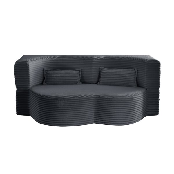 Floor Sofa With 2 Pillows, Convertible Plush Corduroy Foam Filled Sleeper Sofa Bed - Dark Gray