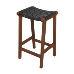 James - Mid-Century Modern Genuine Leather Counter Stool - Black / Brown