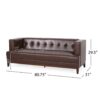 Mid Century Modern 3 Seater Sofa With Tufted Stitching - Dark Brown - Image 3