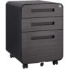 3 Drawer Mobile File Cabinet Under Desk Office, Simple Style Versatile Storage Cabinet, 5 Wheel Design Anti-Tilting Cold Rolled Steel Waterproof Moisture-Proof - Black - Image 3