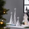 Resin / Foil Christmas Tree With Star Top (Set of 3) - White / Silver - Image 10