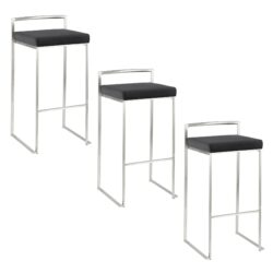 Fuji - Contemporary Stackable Barstool (Set of 3) - Black