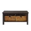 Coastal Coffee Table With Lower Shelf And Faux Rattan Baskets - Espresso - Image 2