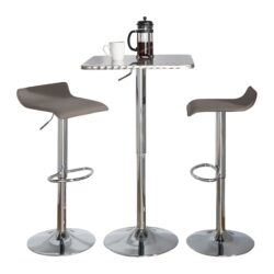 Ale - 3 Piece Bar Set Bistro Square Contemporary Adjustable Oval Footrest - Silver / Chrome / Gray