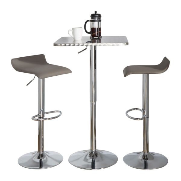 Ale - 3 Piece Bar Set Bistro Square Contemporary Adjustable Oval Footrest - Silver / Chrome / Gray