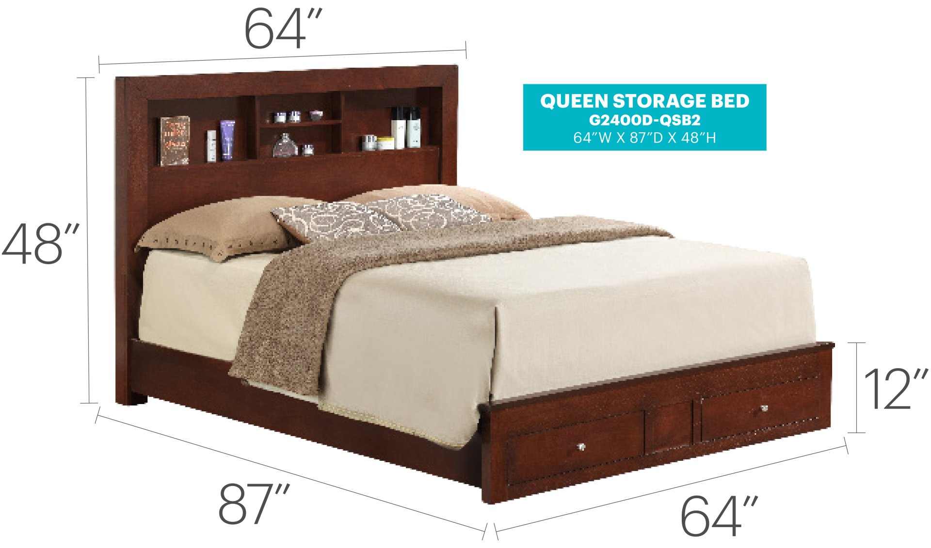 King Storage Bed - Cherry - Image 4
