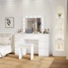 Large Vanity Tables With Mirror And Light - Matte White - Image 7