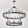 2 Tiers Wagon Wheel Chandelier Wooden Farmhouse 36 Light (24 / 12) Or (12 / 24) Metal Chandeliers 2 Story Light Fixtures Industrial For High Ceiling Living Dining Room Foyer, Adjustable Height - Black - Image 15