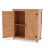 Rustic Cedar Potting Bench With Storage Cabinet And Metal Table Top For Outdoor Patio - Light Brown - Image 10