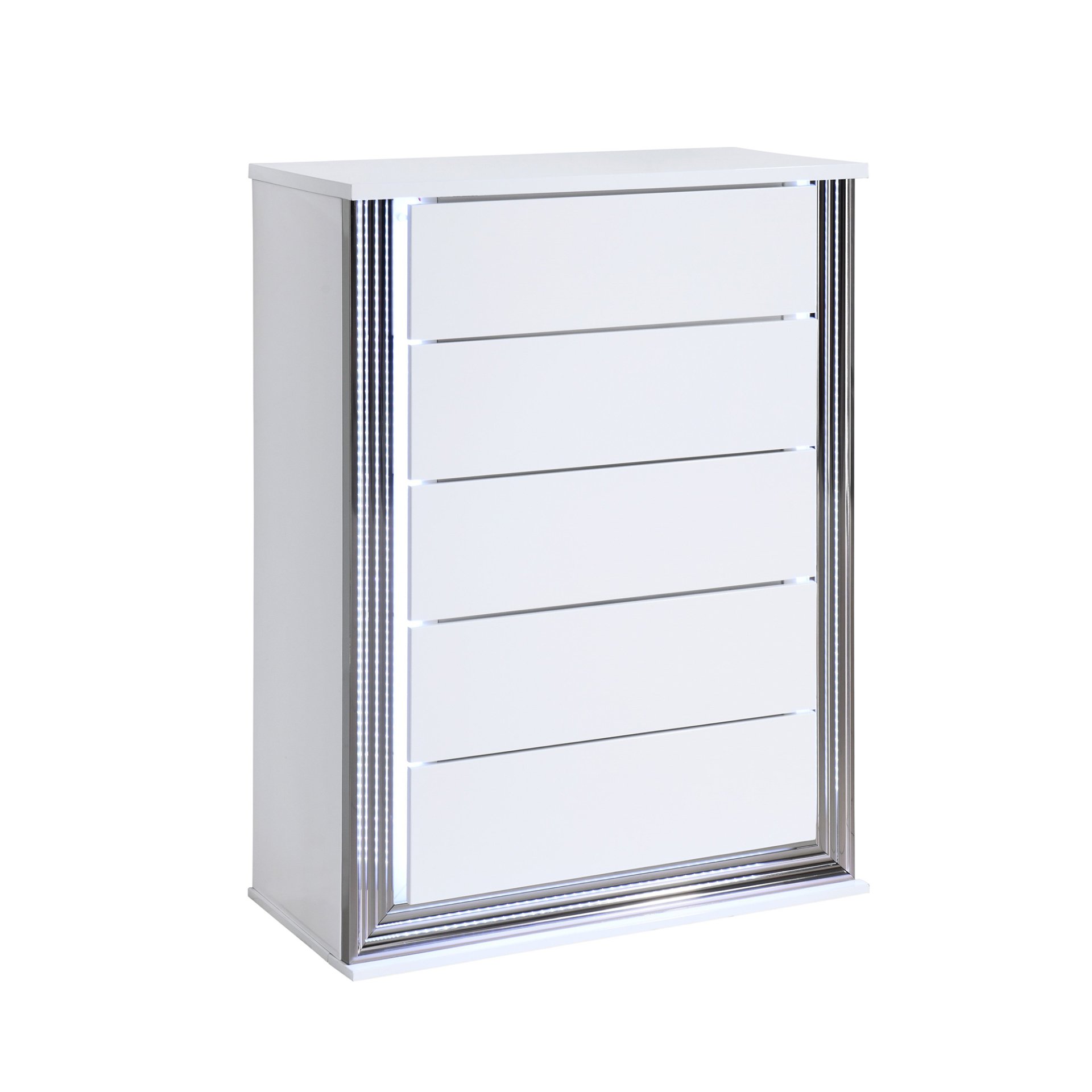 Moon - Smooth Queen 5 Pieces Bedroom Set With LED Accent Lighting And Marble Highlights - White - Image 5