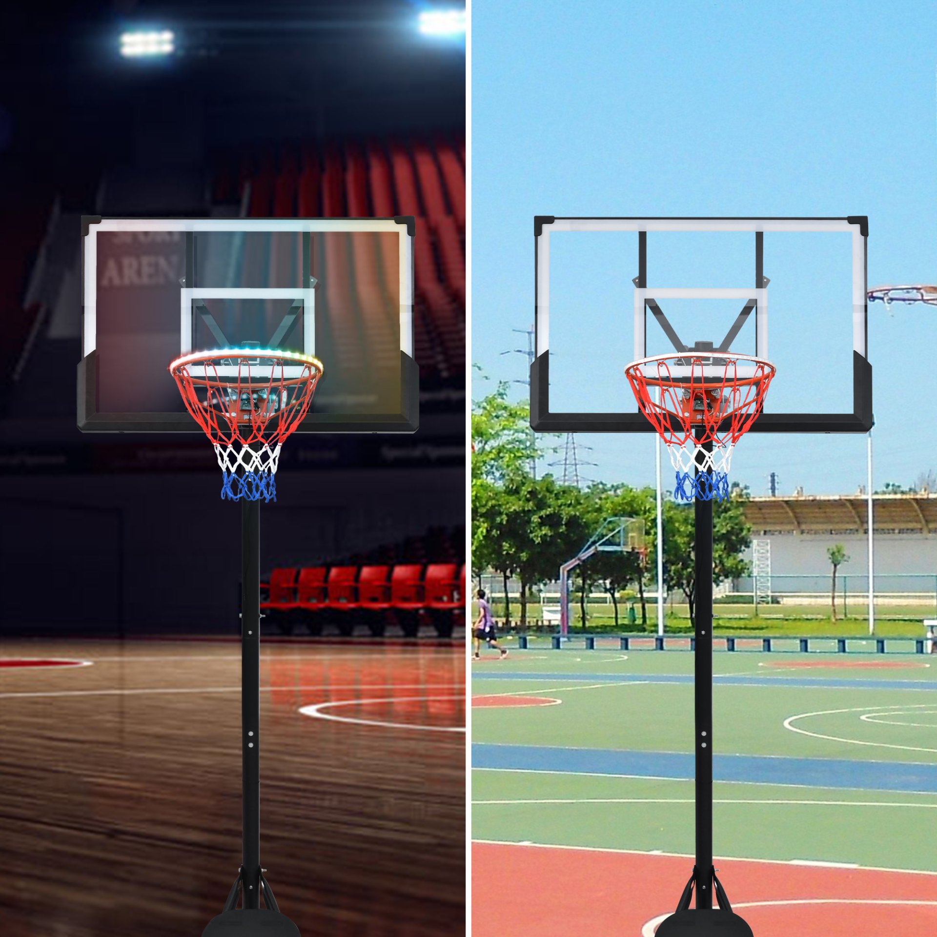 Portable Basketball Hoop Basketball System 8-10Ft Height Adjustable For Youth Adults LED Basketball Hoop Lights, Colorful Lights, Waterproof, Super Bright To Play At Night Outdoors, Good Gift For Kids - Black - Image 8