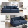 Oversized Loveseat Chaise Lounge Sectional Sofa Bed Corduroy Sleeper Sofa With 2 USB Ports, 2 Cup Holders And 2 Throw Pillows For Living Room And Bedroom - Blue - Image 4